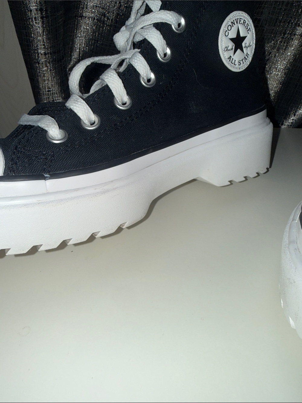 Converse Chuck Taylor All Star Lugged Black and White High-Top Platform Sneakers - Picture 9 of 12